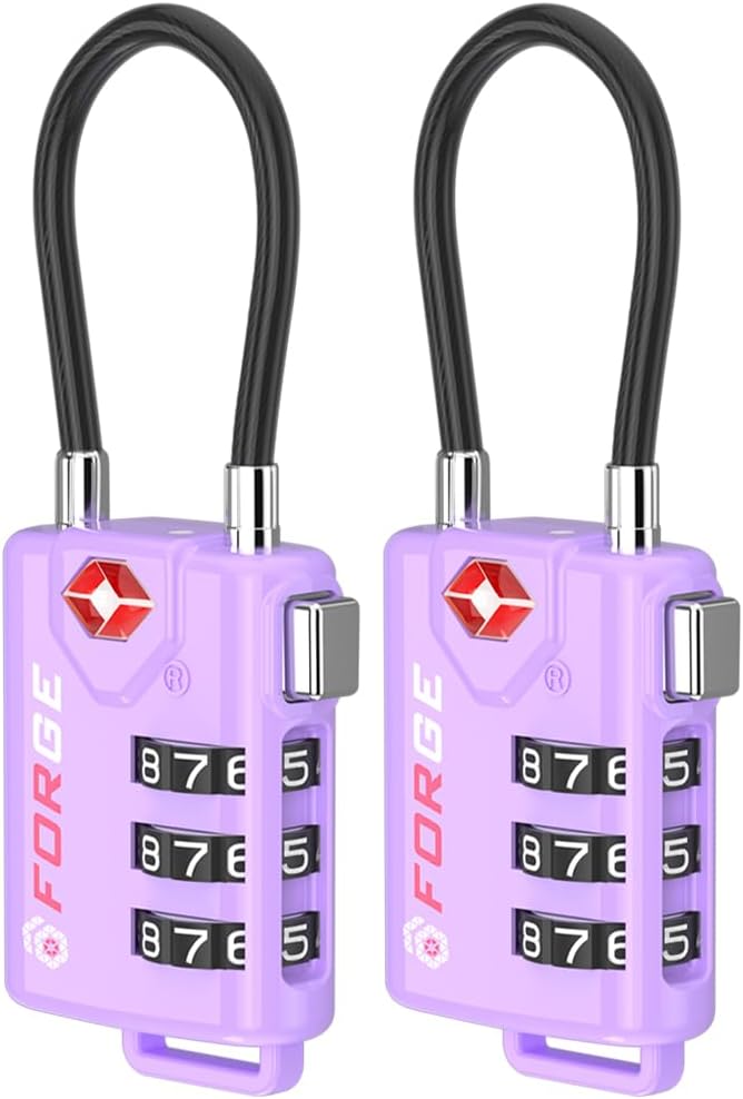 Forge TSA Approved Luggage Locks, Re-settable Combination with Alloy Body, Light Purple 2 PK, for Luggage, Suitcase, Backpack and More. by Forge