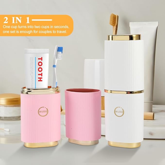 2 Pcs Travel Toothbrush Case, Portable Toothbrush Holder(White,Pink) | 8.27Inch Breathable Toothbrush Holder for Traveling Camping Business Trip School Bathroom - Image 4