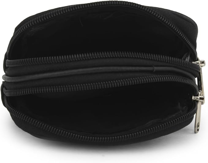 Leatherboss Genuine Leather Travel Outdoor Hiking Belt Pouch with Zipper Pocket Wallet for men women (Black) - Image 3