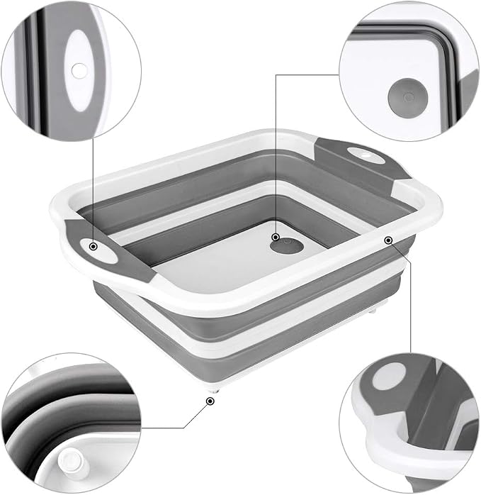 QiMH Collapsible Cutting Board - Foldable Multi-function Dish Tub - Washing and Draining Veggies Fruits Food Grade Sink Storage Basket(8.5 Quart) - New Kitchen and Camping Essentials(Knife Included) - Image 3