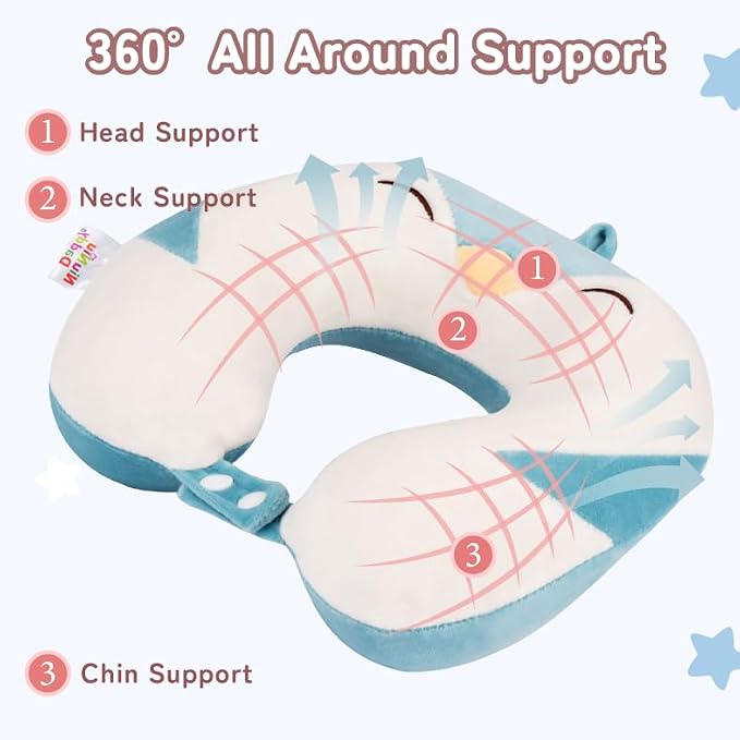 Kids Travel Neck Pillow for Ages 3-8, Memory Foam, Removable Cover, Penguin | Machine washable, 13 in neck size, hidden zipper, 360-degree head and chin support, car seat and airplane use - Image 3