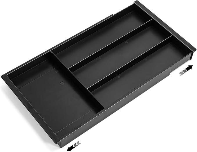 Silverware Drawer Organizer Tray (Black) | Adjustable Small Utensil Holder for Spoon and Fork, Expandable Flatware Cutlery Tray for Kitchen Drawers by AOGEWON