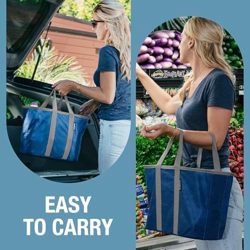 CleverMade EcoBasket Collapsible Grocery Tote, 30L Structured Tote Bag | Load Groceries Without the Bag Collapsing | The Structured Frame Stays Open, Then Folds to 1 Inch for Compact Trunk Storage - Image 2