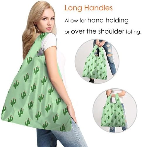 BeeGreen Geometry Reusable Grocery Bags Bulk 6 Packs X-Large, Reusable Shopping Bags Foldable for Groceries, Vegetables, Fruits Watertight Bulk Tote Bags (Cactus Rainbow Polka Dot Red Rose） - Image 5
