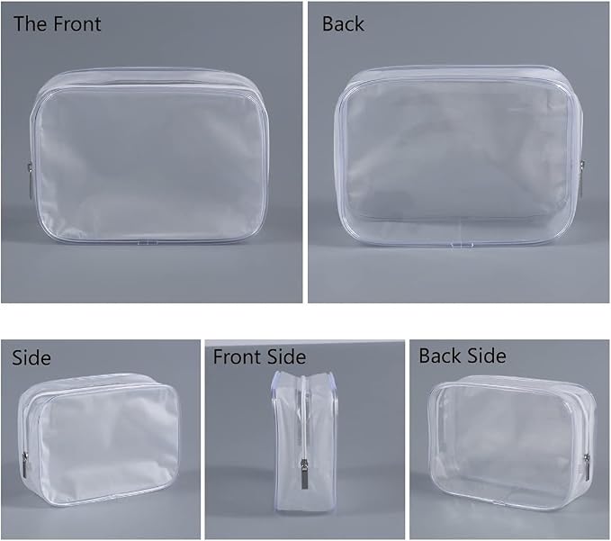 5 Pack Clear Plastic Zippered Toiletry Carry Pouch White Small/Large | TSA Approved, Portable Cosmetic Makeup Bag, For Vacation, Bathroom and Organizing - Image 6