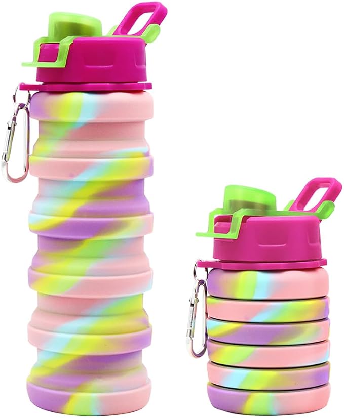 Silicone Collapsible Water Bottles, 16oz 500ml Portable Foldable Expandable Water Bottle Sports Cups, Leak Proof Reusable BPA Free, for Outdoor Activities Travel(Pink-B) - Image 9