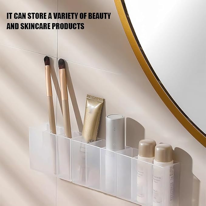 Wall Mounted Storage Box (2-Pack) – No-Drill Partition Organizer for Makeup Brushes, Lipsticks, Eyebrow Tools & Desktop Accessories – Adhesive Hanging Storage Holder - Image 6