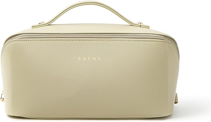 EACHY Travel Makeup Bag for Women, Flat Open Cosmetic Bag, Green, Medium | Flat-open cosmetic organizer with pockets and clear TPU brush compartment for makeup, toiletries and travel essentials - Image 5