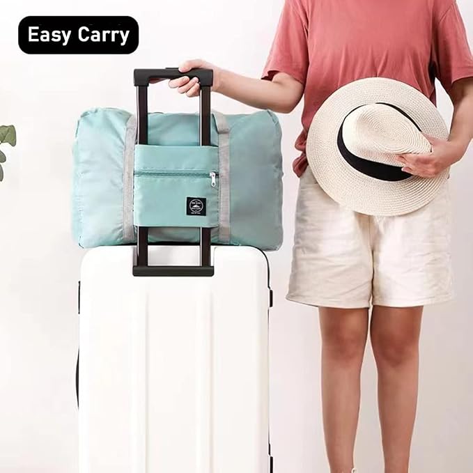2 Pack Foldable Travel Bag Waterproof Travel Duffel Bag,Women Ladies Man Canvas Weekender Bag Overnight Carry-on Tote Duffel in Trolley Handle (Pink&Blue)… - Image 3