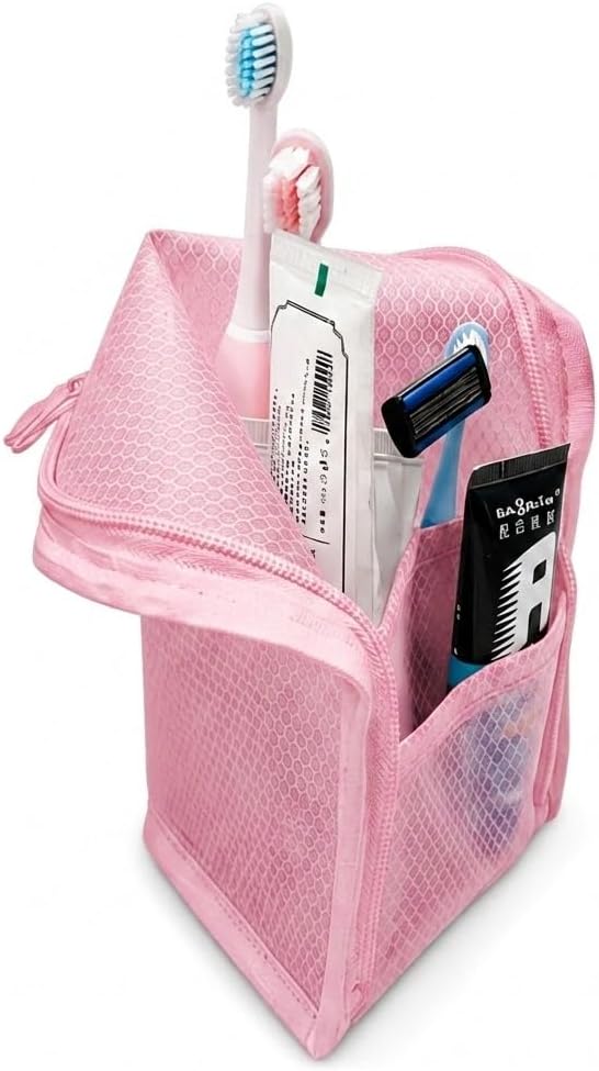 Standing Toiletry Bag for Travel & Gym – Lightweight Waterproof Travel Makeup Bag Organizer, Self-Standing Portable Toiletry Pouch for Weekend Trips Business Daily Use,Pink - Image 3