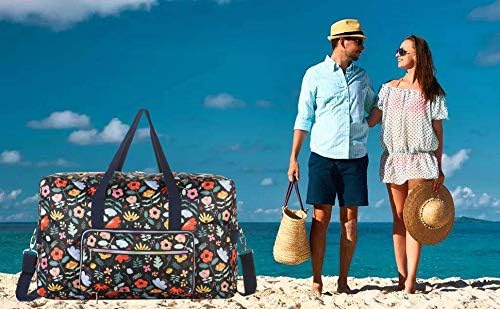 Travel Foldable Waterproof Duffel Bag - Lightweight Carry on Luggage Tote Duffel Bag(Black Floral) - Image 7