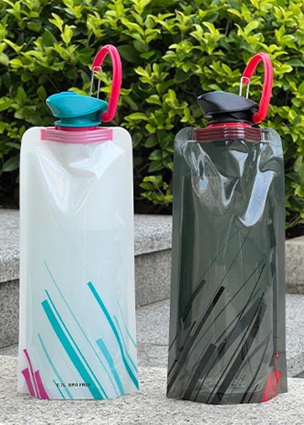 2Pcs Collapsible water bottle,22oz portable PE water bag for outdoor | Reusable foldable PE water bottle,easy to carry and store for camping,hiking,cycling and outdoor adventures. - Image 6
