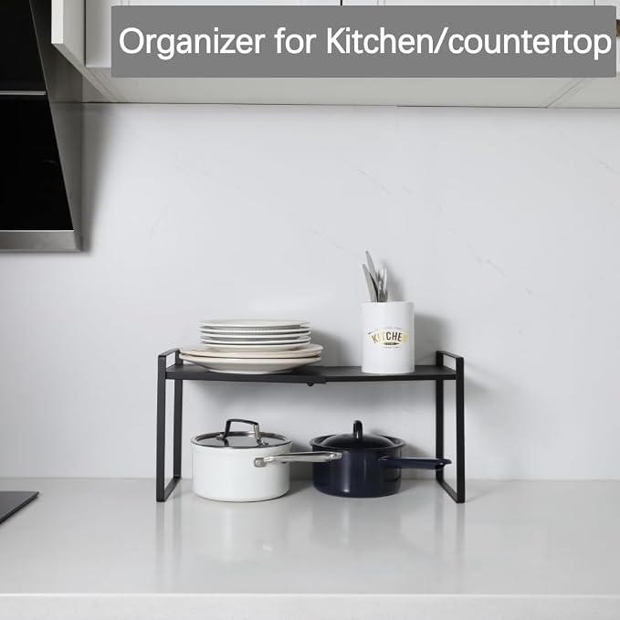 Expandable Cabinet Shelf Organizer Riser for Kitchen Pantry Cupboard Under Sink Countertop (black, 8.2’’D * 12.2-21.6’’W * 10.4’’H) - Image 3