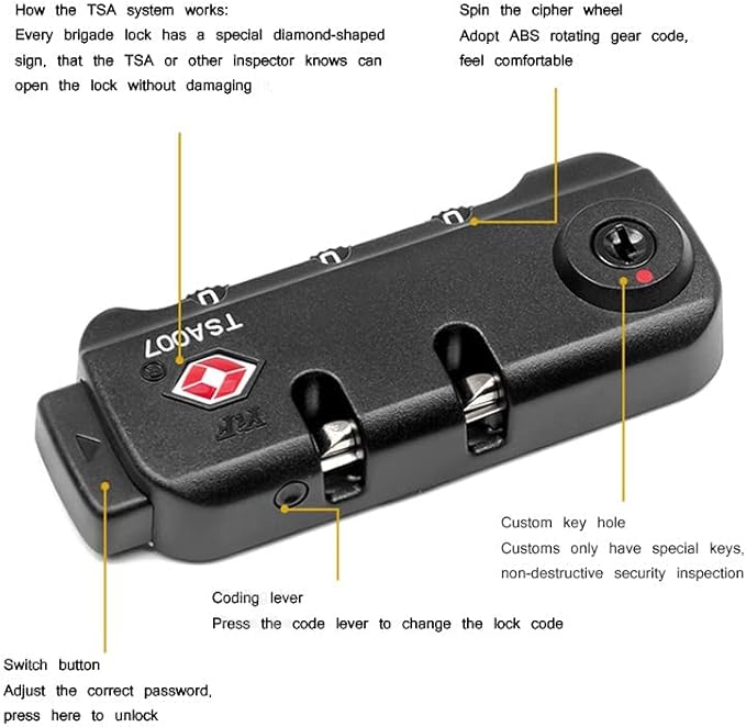 TSA007 Padlock Luggage Travel Lock and 3 Digits Self-Setting A Variety of Different Combinations Luggage Bag Travel Security Code Lock, Black, 2 Pack - Image 6
