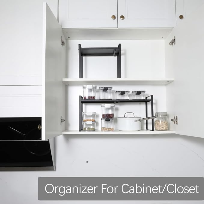 Expandable Cabinet Shelf Organizer Riser for Kitchen Pantry Cupboard Under Sink Countertop (black, 8.2’’D * 12.2-21.6’’W * 10.4’’H) - Image 4