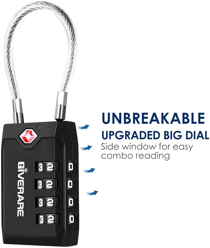 2 Pack TSA Approved Travel Luggage Locks, 4-Digit Cable Combination Suitcase Lock, Metal Alloy Padlocks, Weatherproof Padlock for Locker, Bag, Gun Case, Backpack, Anti Theft, Easy Read Dials-Black - Image 5