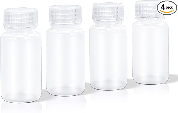 DEMORA 2 oz Small Plastic Bottles with Caps, Airtight Refillable Wide Mouth Travel Bottles for Toiletries, PP Food Grade Plastic Containers for Liquids Pill Sample Lab Reagent (Clear, 4 Pcs) by DEMORA