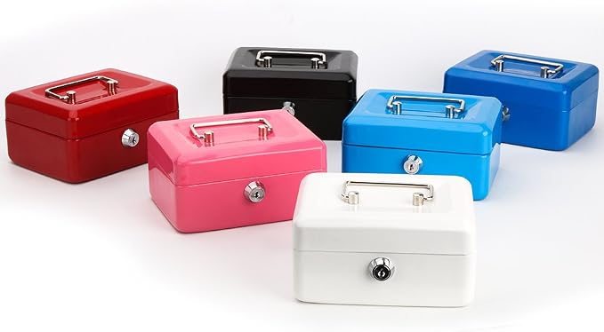 Decaller Small Cash Box with Key Lock, Double Layer Metal Money Box for Home Security, Portable Locking Box, 5.9" x 4.7" x 3.2", Pink - Image 9