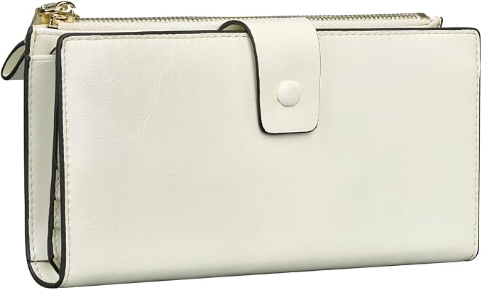 Itslife Womens Wallet RFID Blocking Large Capacity Luxury Wax Genuine Leather Wallets Clutch Wallet Ladies Card holder,Beige - Image 4