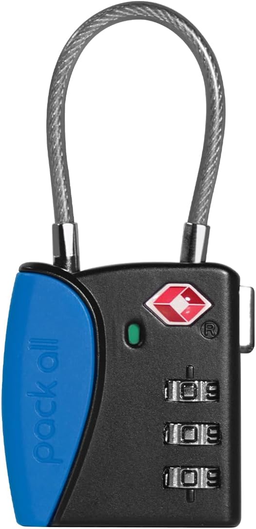 pack all TSA Approved Travel Luggage Locks, Resettable 3-Digit Code | Open Alert Indicator, Flexible Steel Cable, Zinc Alloy Body, Clear Number Dials, For Suitcase, Toolbox, Backpack, 1 Pack by packall