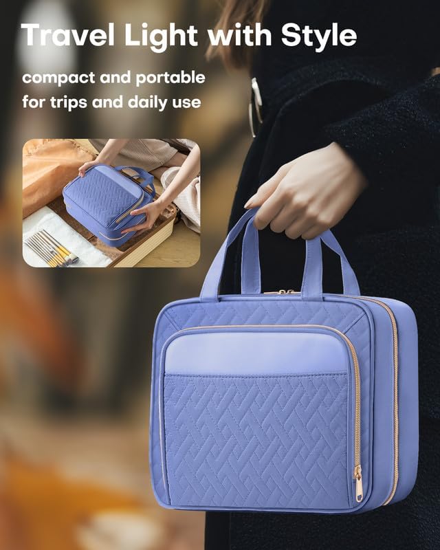 HOTOR Hanging Travel Toiletry Bag Women Men, Aegean-Blue, Medium | Waterproof Makeup Bag Hanging Hook,Multiple Pockets,Travel Essentials,11.2 x 3.2 x 8.9inches - Image 6