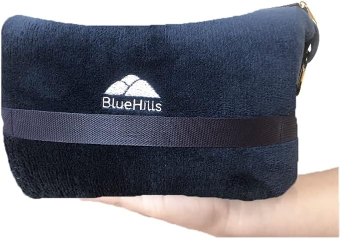 BlueHills Premium Soft Plush Travel Blanket and Ultra Compact Travel Blanket Value Pack Set of 2 - Airplane Flight Blanket Throw in a case with Strap Compact Pack for Car Plane Travel Navy Blue - Image 3