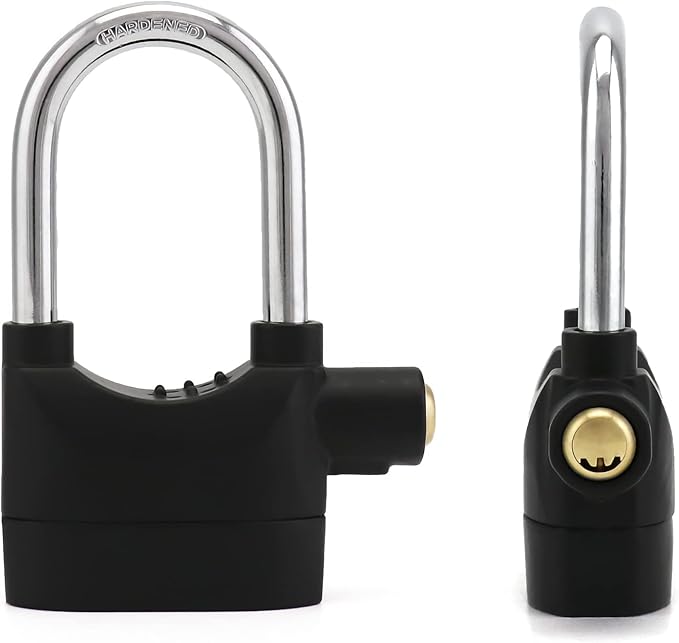 QWORK Alarm Lock, 110 dB Anti-Theft Security Padlock, 2 Pack Door Motorcycle Bicycle Padlock, Universal Security Siren Alarm Lock with 3 Keys (Black) - Image 3