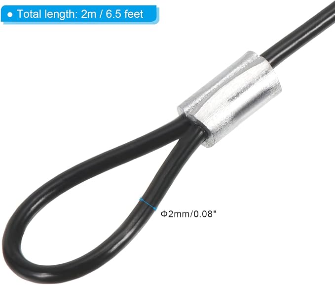 PATIKIL 6.5Ft Safety Cable Lock, 2 Pack Stainless Steel 2mm Dia Security Wire Rope with Double Loop for Stage Lighting Luggage Lock Black - Image 2