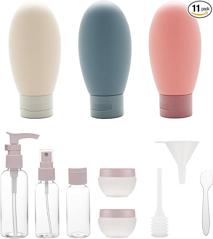 Travel Bottles for Toiletries, 11-Pack | Squeezable Silicone Containers, 3 oz Refillable Travel Size, for Shampoo and Conditioner, Colorful by MuasdaeOutdoorStringlights