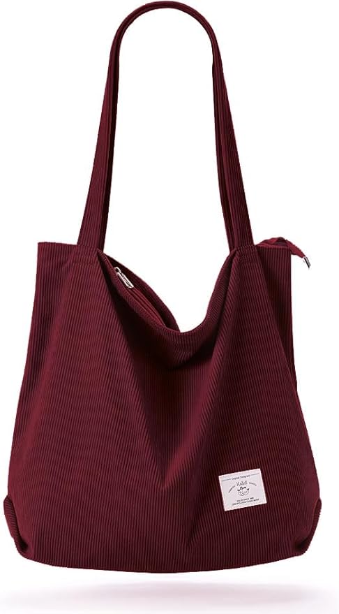 KALIDI Women Corduroy Tote Bag Zipper Casual Tote's Handbag Big Capacity Shoulder Bag with Pockets by KALIDIFANCYFOREST