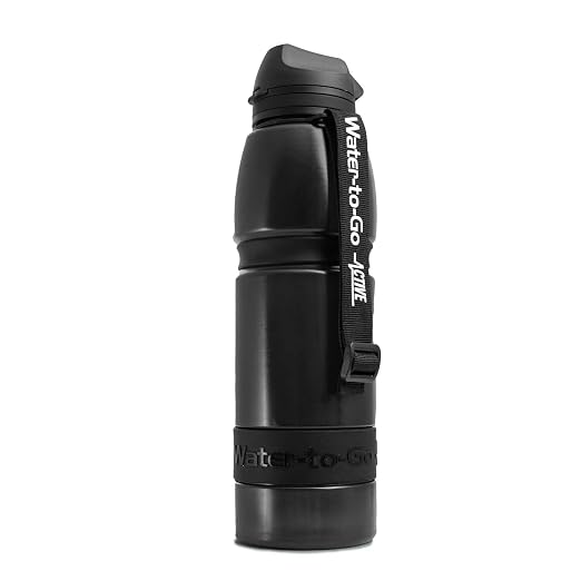 Water-to-Go Water Filter Bottle, 1 Liter, Jet Black | For Hiking Camping and Survival, Filters Viruses, Eco-Friendly Bioplastic, New Leak-Proof Lid by WATERTOGO