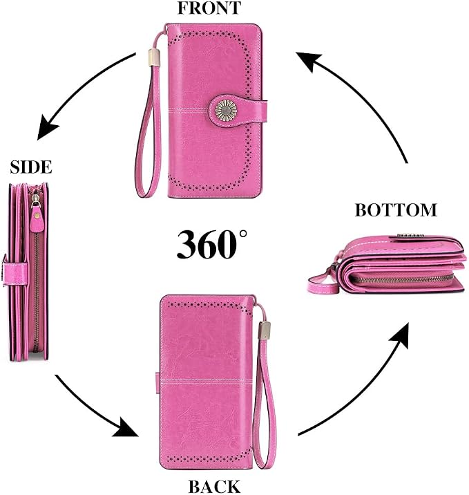 SENDEFN Wallets for Women Leather Credit Card Holder with RFID Blocking Large Capacity Wristlet | with RFID Blocking - Image 6