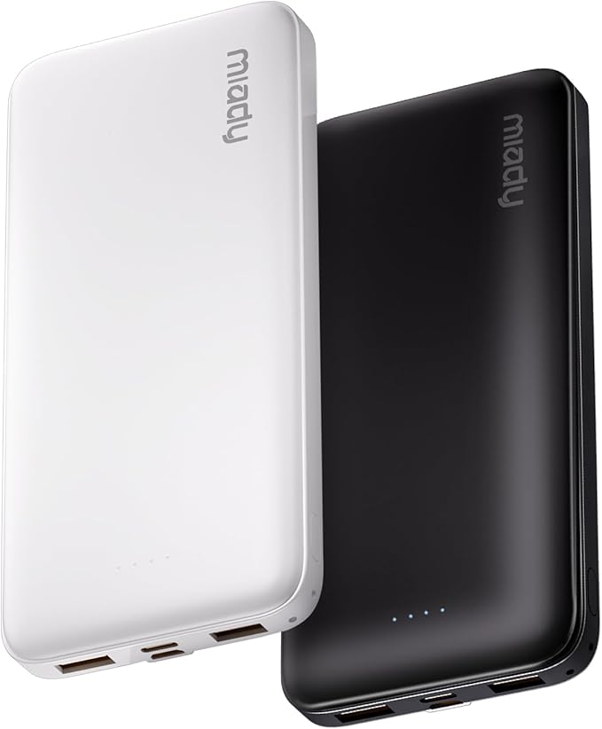 Miady 2-Pack Portable Charger, Slim 10000mAh Power Bank Travel Battery Pack | Dual USB丨3 Outputs 2 Inputs丨for Backpack Travel Camping丨Slim丨Compatible with iPhone Android etc丨Flight-Safe丨37Wh丨Black+White by Miady