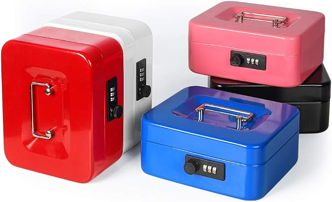 Jssmst Medium Cash Box with Combination Lock - Durable Metal Cash Box with Money Tray Pink,7.87 x 6.3 x 3.35 inches,CB0704M - Image 7