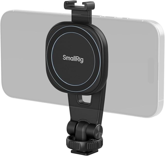 SMALLRIG AC-10 Magnetic Attachable Phone Clamp, Phone Mount with Cold Shoe Mount and 1/4"-20 Threaded Hole, for iPhone 17/16 / 15/14 / 13/12 Series, 90° Tilt for Recording, Live Streaming-5283 by SmallRig