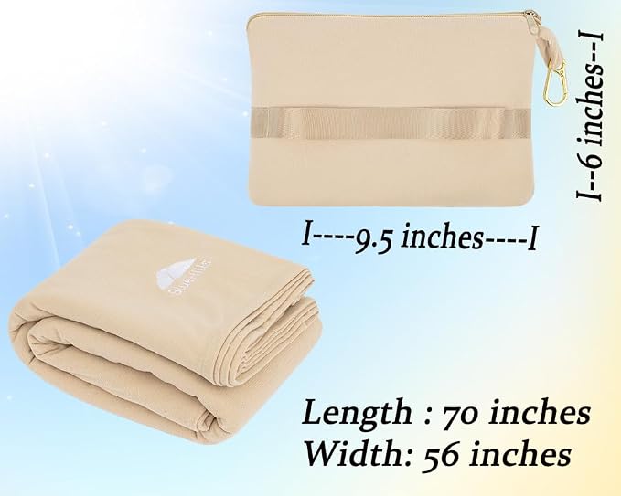 BlueHills Ultra Compact Travel Blanket Pillows Lightweight for Two Airplane Traveling Essentials Flight Throws in Bag case with Backpack Clip Compact Large Plane Accessories – Navy Blue and Beige - Image 3