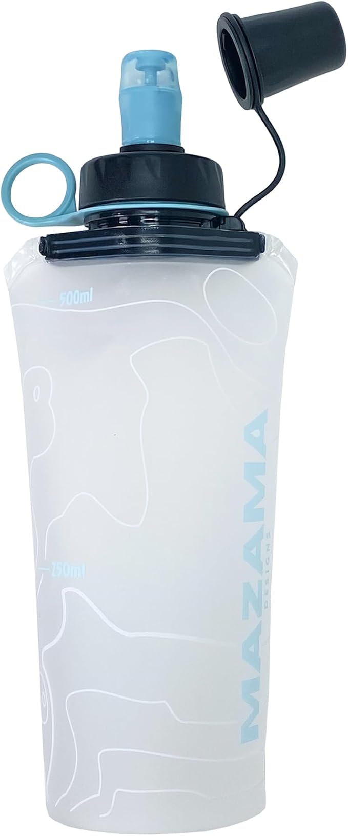 Mazama Aqua Bend Collapsible Soft Sport Water Bottle/Flask/Canteen. Ultralight and Eco-Friendly. Ideal for Running, Hiking, Cycling, Climbing. Fits Most Hydration Vests (Glacier, 500ml) by Mazama