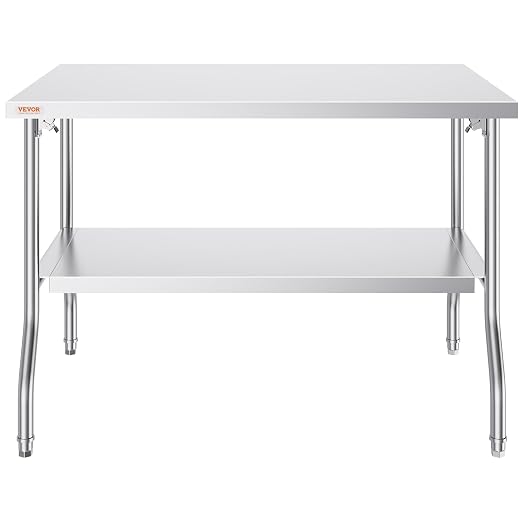 VEVOR Stainless Steel Foldable Work Table, 30 * 48 Inch Heavy Duty Food Outdoor Double Layer Stainless Steel Worktable for Commercial Kitchen Restaurant - Image 10