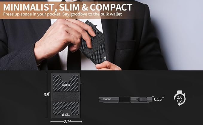 SEMORID Slim Wallet for Men, Minimalist RFID Blocking Mens Wallet with Pop Up Case, Thin Metal Credit Card Holder with Cash Strap & Expandable Backplate - Holds 12 Cards | Durable Expandable Backplate Compact Smart Metal Pop Up Wallet Front Pocket Hold... - Image 8