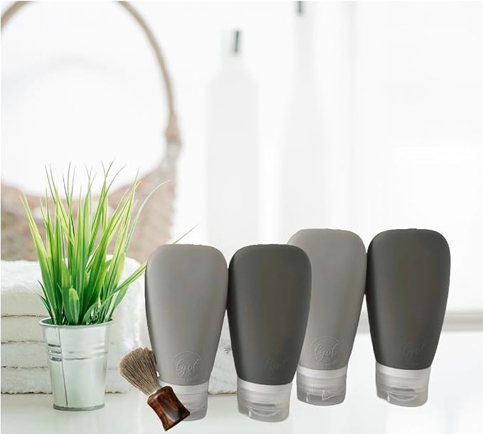 Travel Bottles for Toiletries, TSA Approved 3oz Leak Proof Silicone Soft Refillable Squeeze Travel Size Containers BPA Free for Cleansers, Lotions, Shampoo, Conditioner 4pk (2Black-2Gray) - Image 2