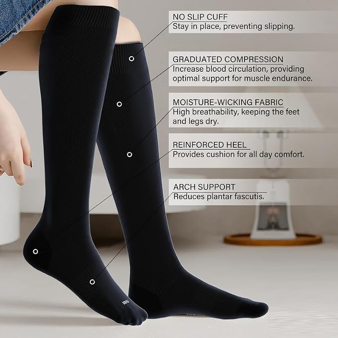 LEVSOX Viscose Made from Bamboo Compression Socks for Pregnant Women 20-30 mmHg Knee High Cute Mens Supports Socks for Travel - Image 2