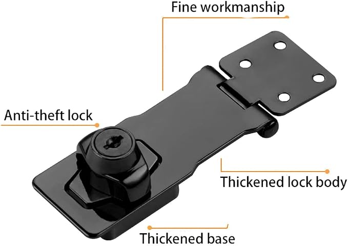 2 Packs Keyed Hasp Locks Twist Knob Keyed Locking Hasp for Small Doors, Cabinets and More,Stainless Steel Steel, Hasp Lock Catch Latch Safety Lock Door Lock with Keys (4inch, Bliack) - Image 3