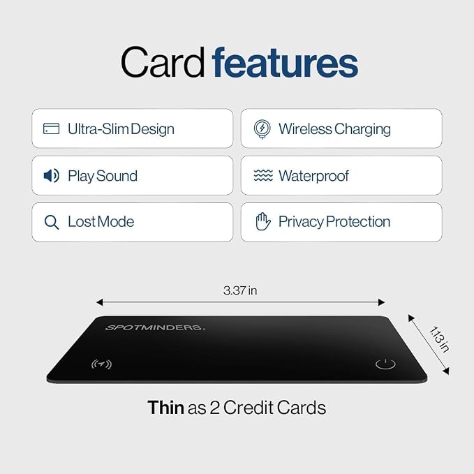 SPOTMINDERS Apple MFi Certified Wallet Tracking Card Black 4-Pack Travel Gifts for Him Works with Apple Find My Rechargeable Tracker IP68 Waterproof 0.07" Slim iPhone Item Finder for Luggage Passport - Image 8