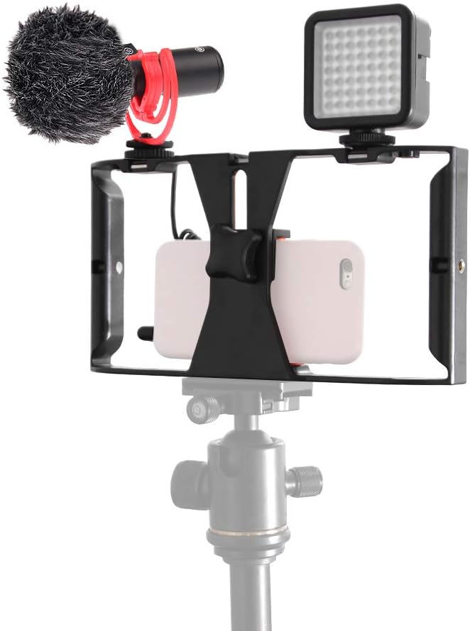 FocusFoto PRO U-Rig Smartphone Video Camera Cage Mount Holder Stabilizer Handle Grip with BOYA by-MM1 Microphone Mic+ 49 LED Light+ Mini Tripod Kit for Mobile Phone iPhone Filmmaking Videomaker - Image 7