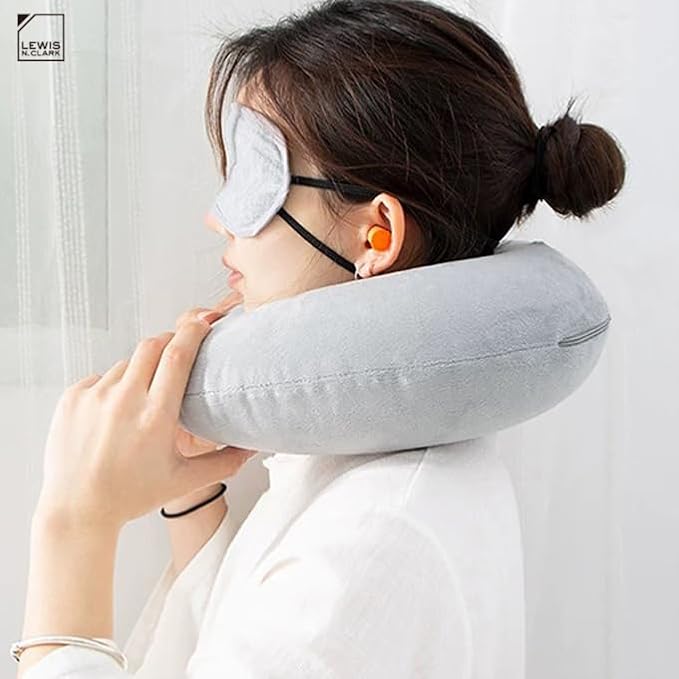 Lewis N Clark Compact Portable Adjustable and Inflatable Cervical Neck Pillow for Travel, Gray - Image 5