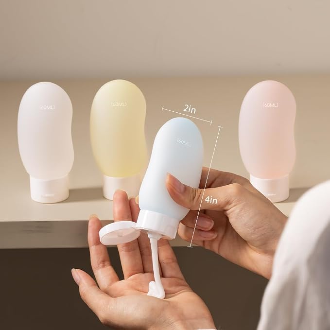 Silicone Travel Bottles, TSA Approved Travel Size for Toiletry 2oz | Ergonomic Grip, Leak-Proof, Refillable, Compact and Portable, Sets with Labels, Suitable for Toiletries, Kidney-Shaped - Image 6