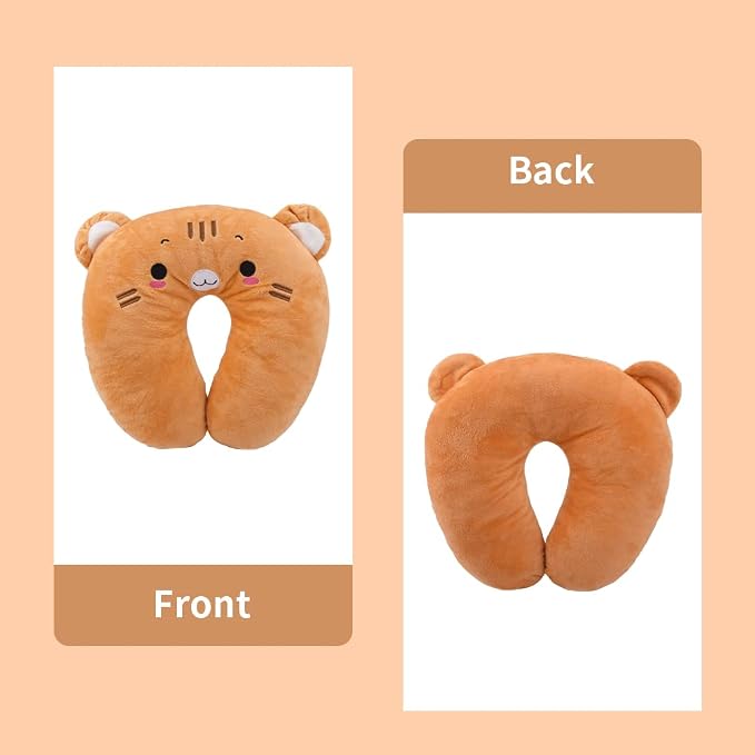 EKDJKK Travel Pillow for Kids, Cute Animal Neck Pillow Support U Shaped Cushion Plush Soft Rest Reading Pillow Sleeping Pillow for Airplane Train Car (Orange Cat) - Image 8