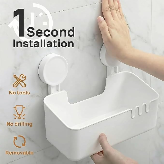 Shower Caddy Suction 2 Pack, Drill-Free Removable Bathroom Organizer | Plastic Storage Shelf Holds Up To 22lbs, For Shampoo Body Wash Conditioner, Kitchen & Bathroom Use, White - Image 2