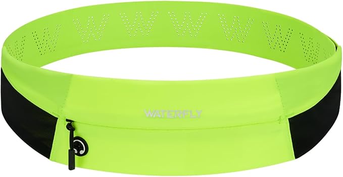 WATERFLY Running Belt Fanny Pack: Slim Lightweight Waist Bag for Runners | Trim-to-Size Hook & Loop Fit 24"-47", Workout Phone Holder, 3 Pockets, Reflective Strip, Fitness Jogging Exercise, Women, Men by Waterfly