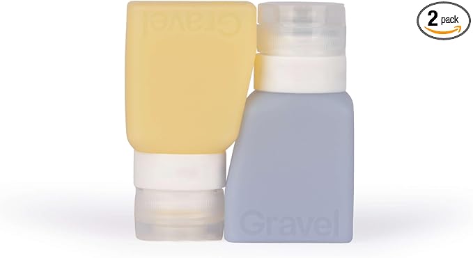 Gravel Silicone Travel Bottles for Toiletries 3oz (2-Pack) – Leakproof, BPA-Free, TSA Approved Travel Bottles with Label System for Shampoo, Conditioner, and Liquid Toiletries (Honey & Glacier) by Gravel